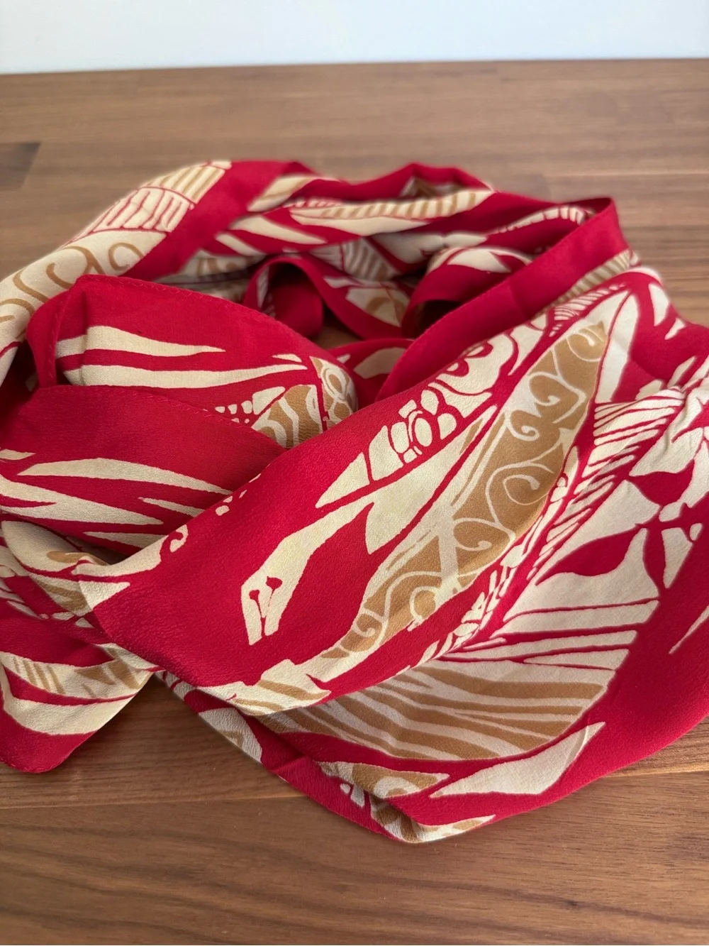 Satya Paul 100% Pure Silk Printed Scarf - Red & Beige Abstract Motif Luxury Wrap